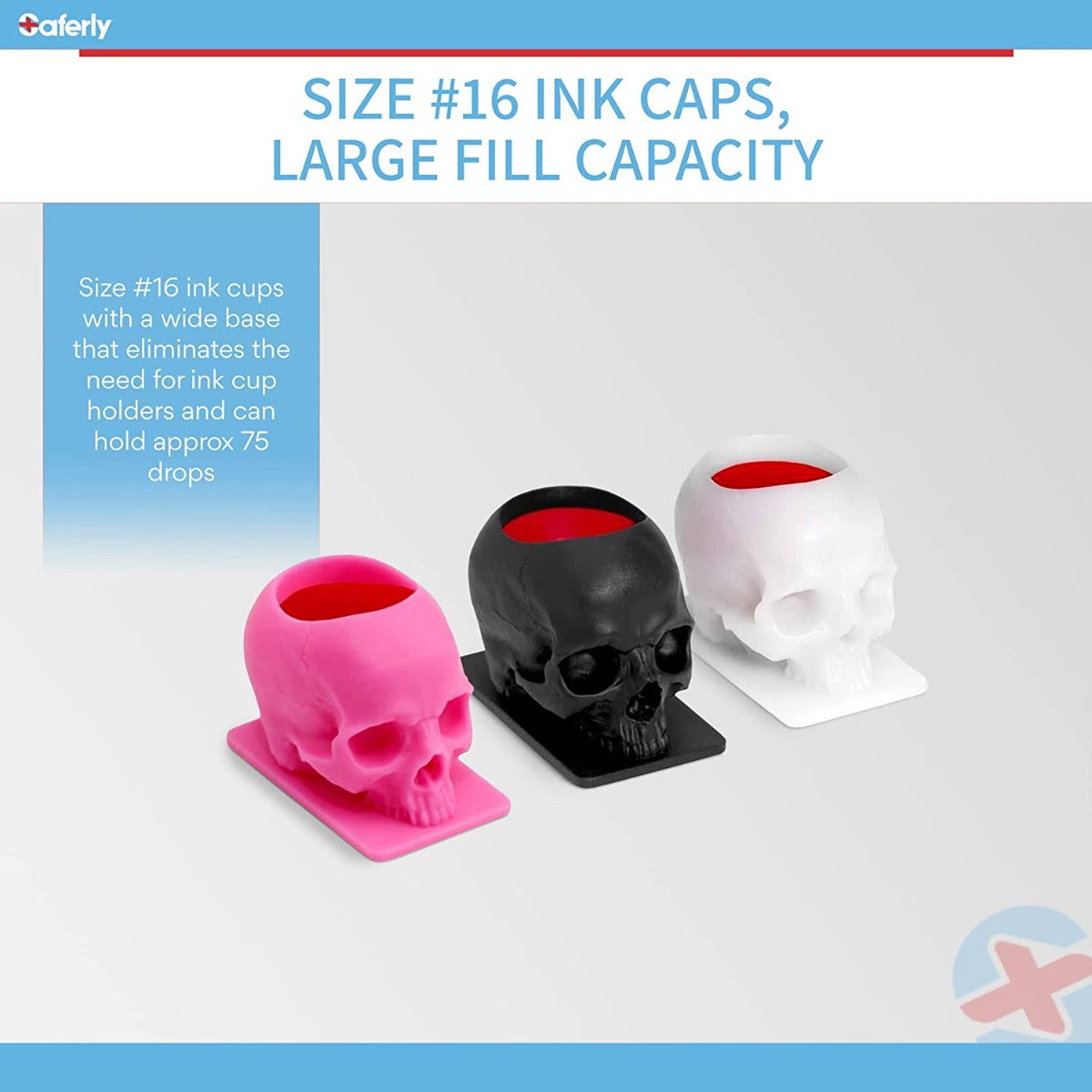 Saferly Skull Ink Caps — Size #16 (Large) — Bag of 200 - Darklab Tattoo Supplies