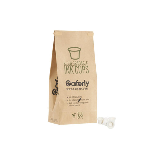 Saferly Clean Caps — Bag of 200 Biodegradable Ink Cups — Pick Size - Darklab Tattoo Supplies Saferly Clean Caps — Bag of 200 Biodegradable Ink Cups — Pick Size