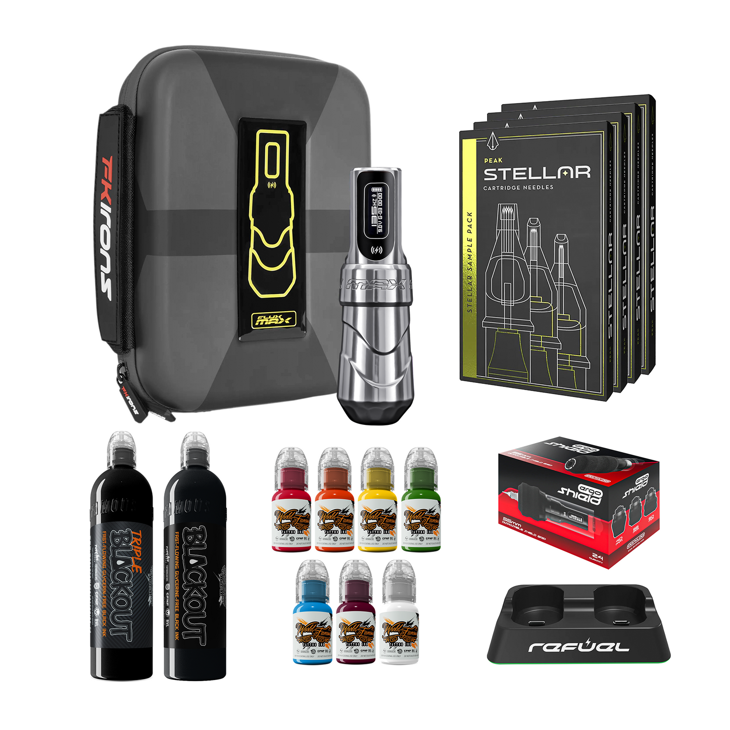 FK Irons Flux Max Pro Bundle With 2 PowerBolt Batteries – Pick Color and Stroke Length