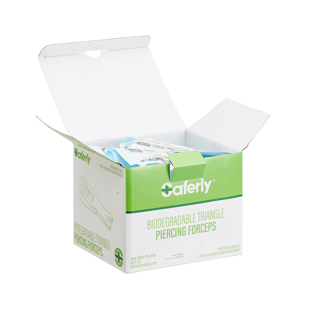 Saferly Triangle Biodegradable Piercing Forceps — Box of 25 - Darklab Tattoo Supplies