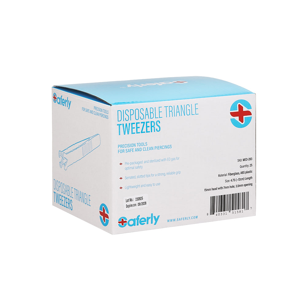 Saferly Medical Sterilized Triangle Tweezers — Single or Case of 25 - Darklab Tattoo Supplies