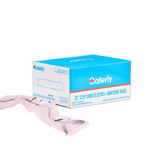 Saferly 32" Clip Cord Sleeves + Machine Bags — Box of 200 — Pick Color
