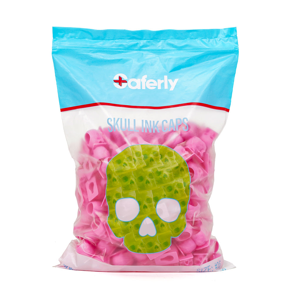 Saferly Skull Ink Caps — Size #16 (Large) — Bag of 200 - Darklab Tattoo Supplies