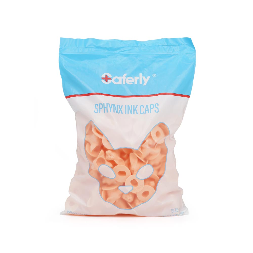 Saferly Sphynx Cat Ink Caps — Size #16 (Large) — Bag of 100 — Pick Color - Darklab Tattoo SuppliesSaferly Sphynx Cat Ink Caps — Size #16 (Large) — Bag of 100 — Pick Color