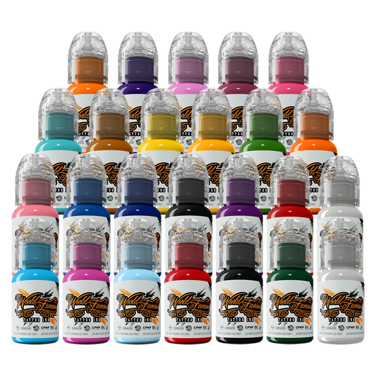 World Famous 25 color bottle set — 1oz - Darklab Tattoo Supplies World Famous 25 color bottle set — 1oz