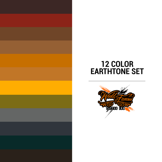 12 Color Earthtone Set 1 oz | World Famous Tattoo Ink - Darklab Tattoo Supplies 12 Color Earthtone Set 1 oz | World Famous Tattoo Ink