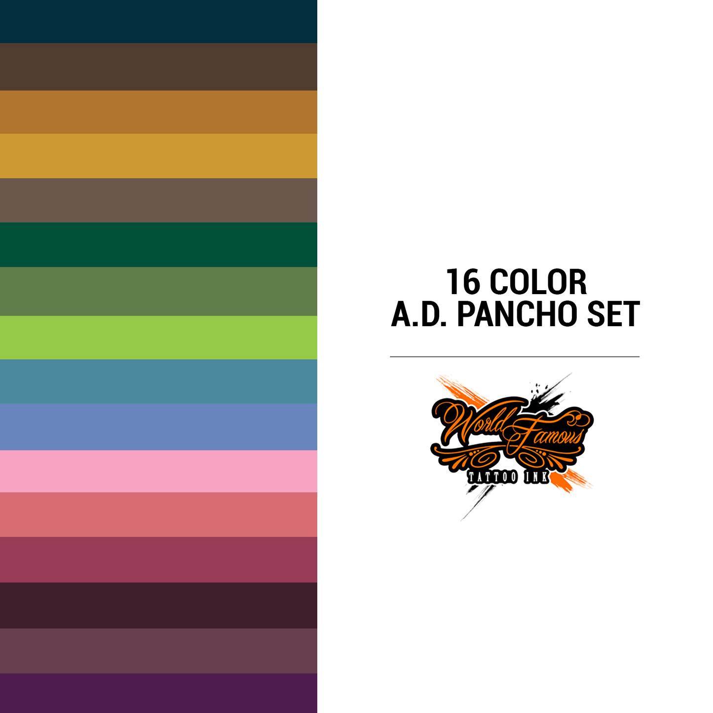 16 Color A.D. Pancho Set | World Famous Tattoo Ink - Darklab Tattoo Supplies