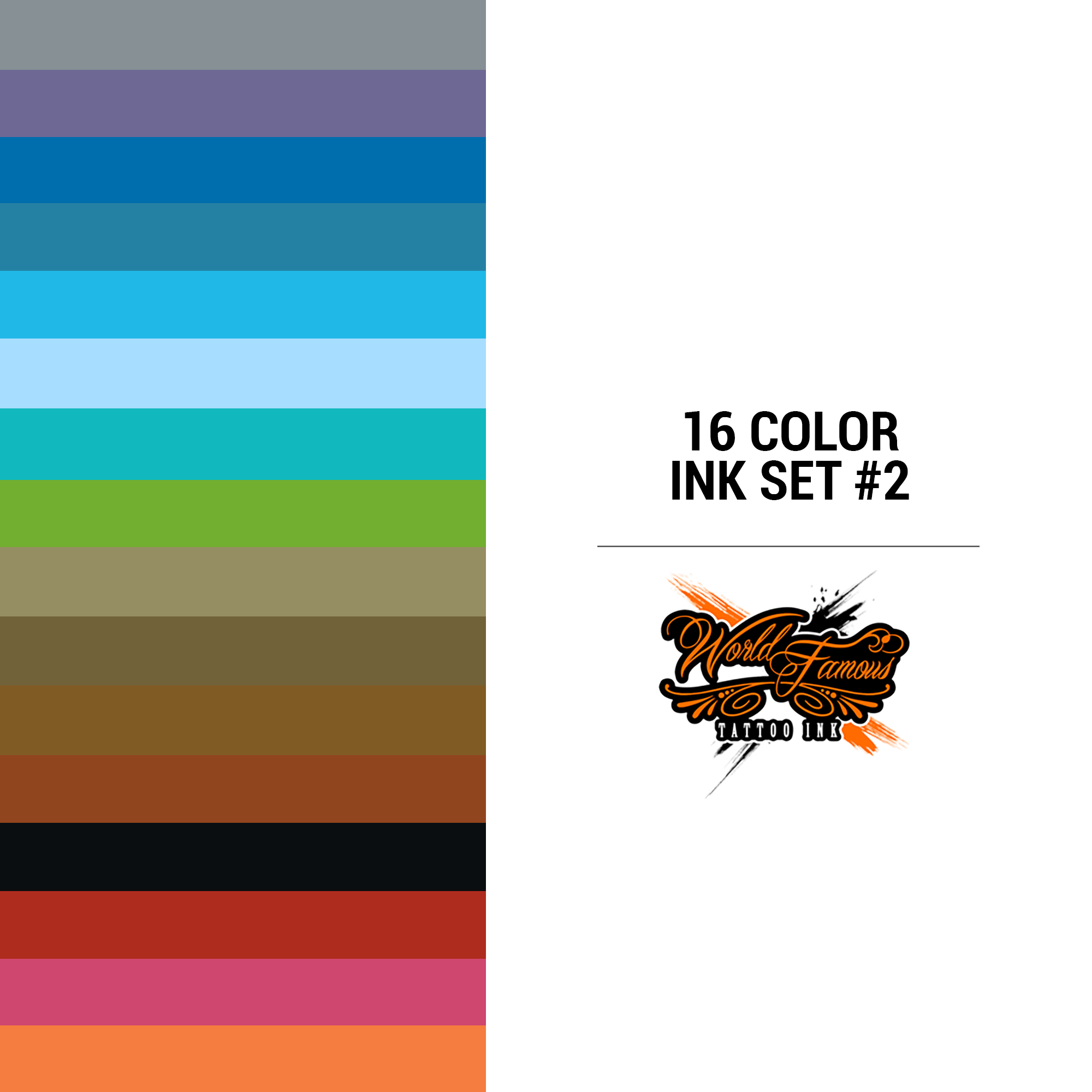 16 Color Set #2, World Famous Tattoo Ink 1 oz
