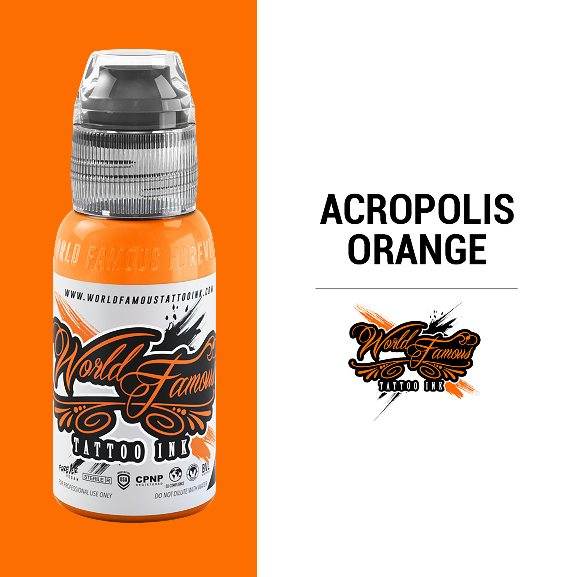 Acropolis Orange Ink | World Famous Tattoo Ink - Darklab Tattoo SuppliesAcropolis Orange Ink | World Famous Tattoo Ink
