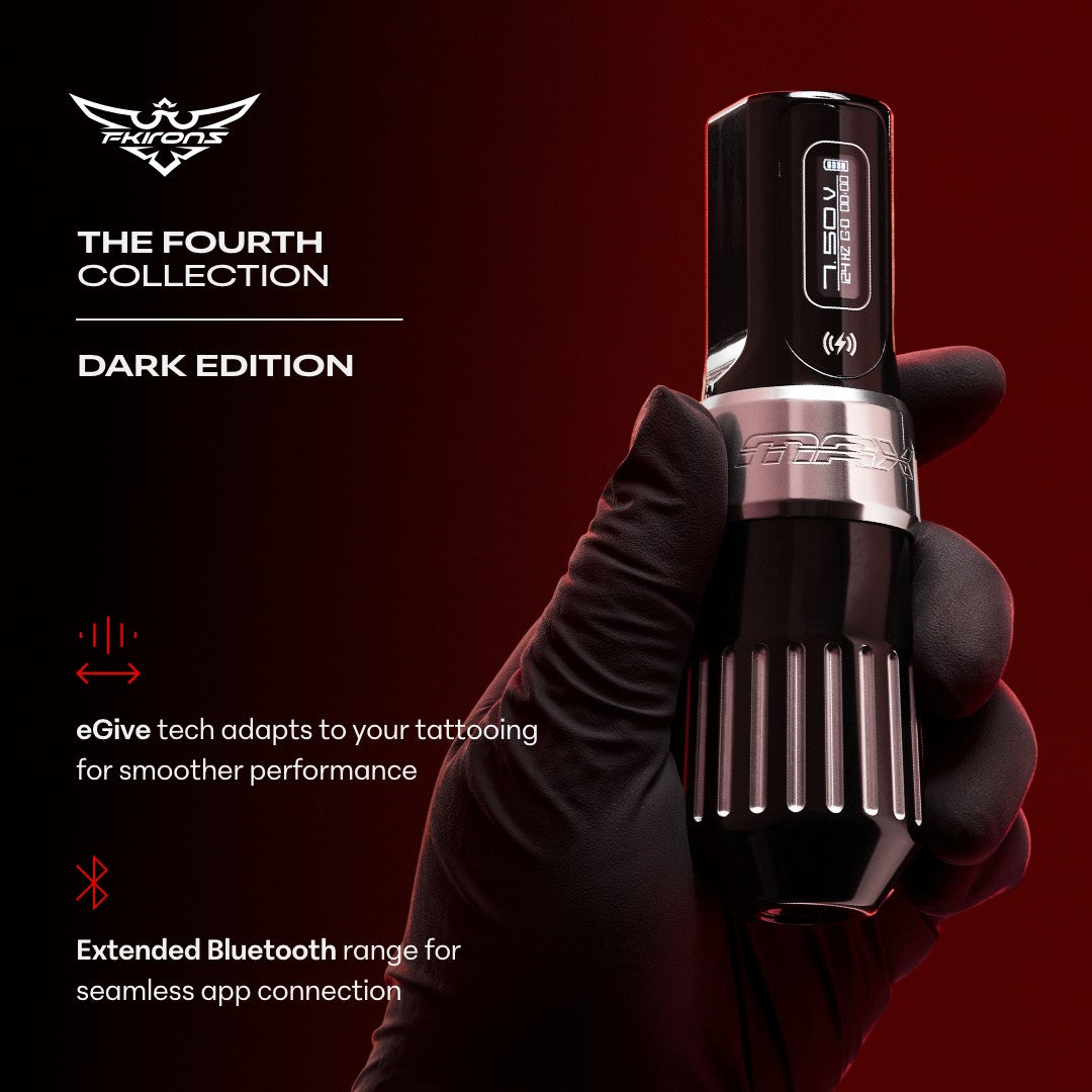 FK Irons Fourth Collection Flux Max Machine — Dark Edition - Darklab Tattoo SuppliesThe Fourth Collection: Flux Max w/ 2 PowerBolt II's - Limited Dark Edition