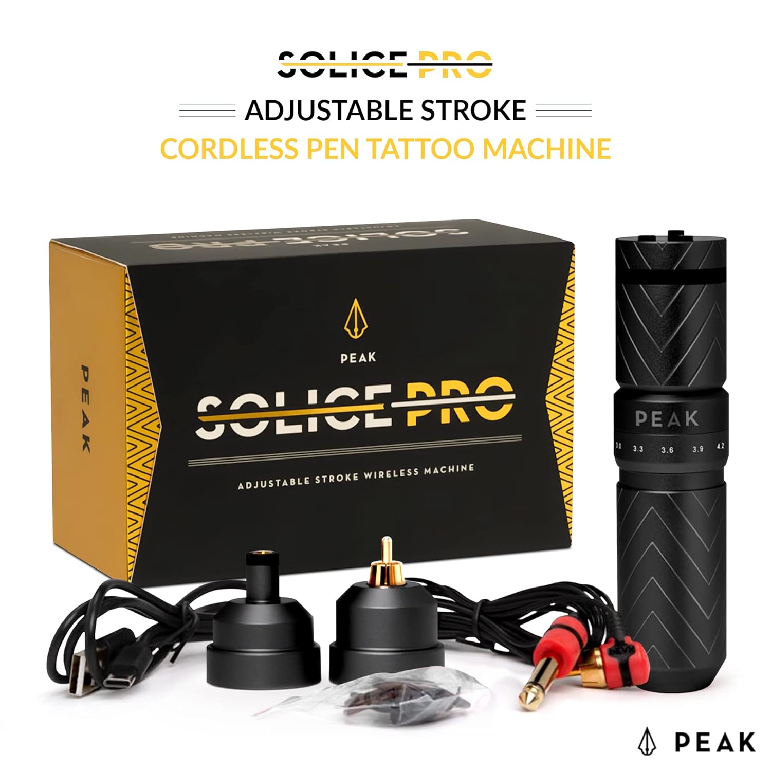 Peak Solice with Extra Battery Pack — Pick Color and Battery Type - Peak NeedlesSolice Pro Adjustable Stroke Wireless Pen Tattoo Machine with 1 Spare Battery