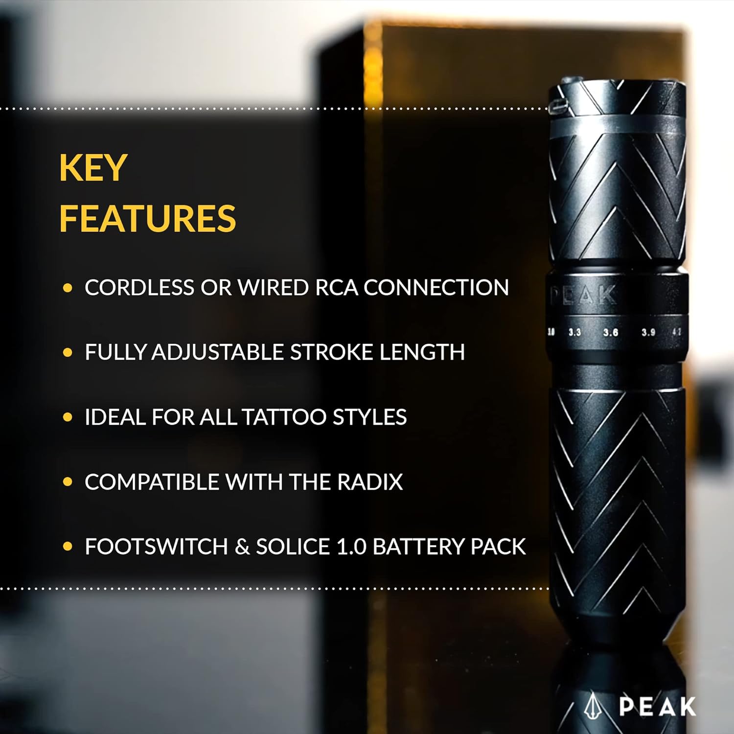 Peak Solice with Extra Battery Pack — Pick Color and Battery Type - Peak NeedlesSolice Pro Adjustable Stroke Wireless Pen Tattoo Machine with 1 Spare Battery
