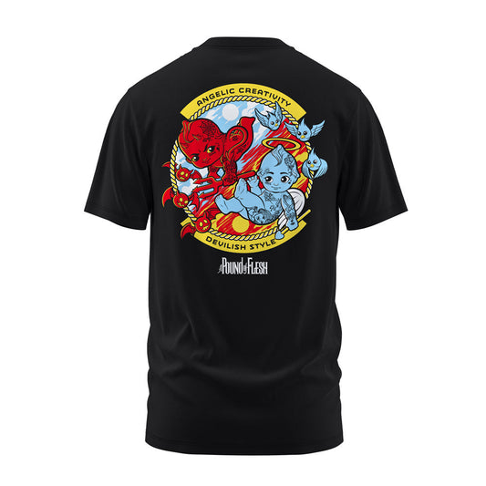 A Pound of Flesh Angel & Devil Black Tee - Darklab Tattoo Supplies A Pound of Flesh Angel & Devil Black Tee