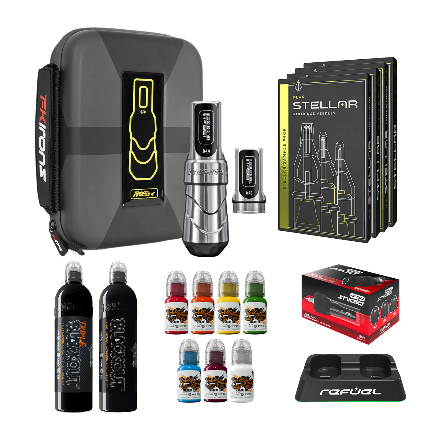 FK Irons Flux Max Pro Bundle With 2 PowerBolt Batteries – Pick Color and Stroke Length