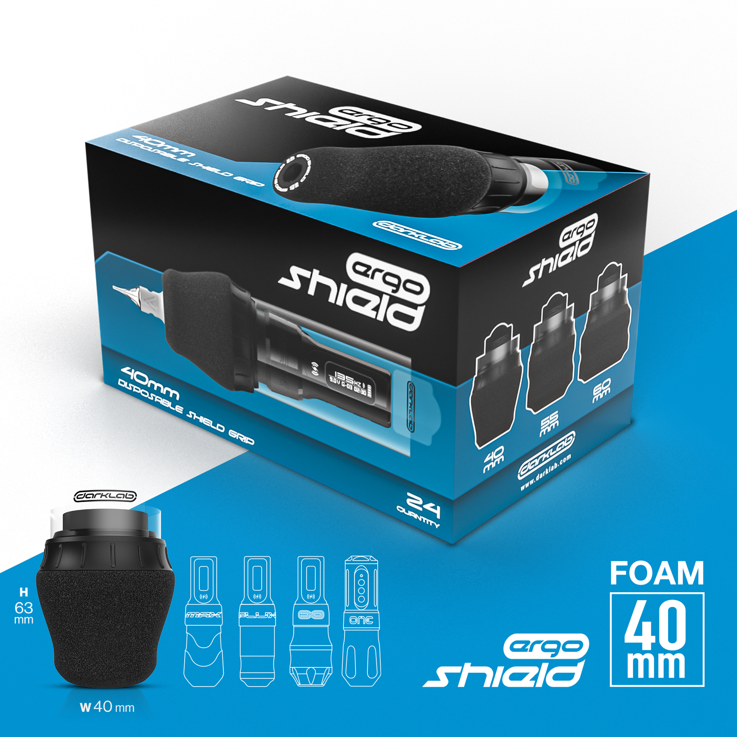 Ergo Shield 40mm Disposable Grips - Box of 24 - FK Irons - Precision Tattoo Machines