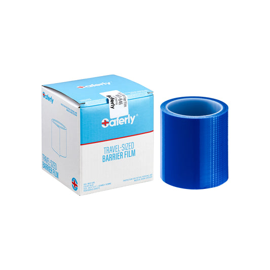 Saferly Blue Travel-Sized Barrier Film in Dispenser Box — 4” x 6” — Price Per Roll Saferly Blue Travel-Sized Barrier Film in Dispenser Box — 4” x 6” — Price Per Roll