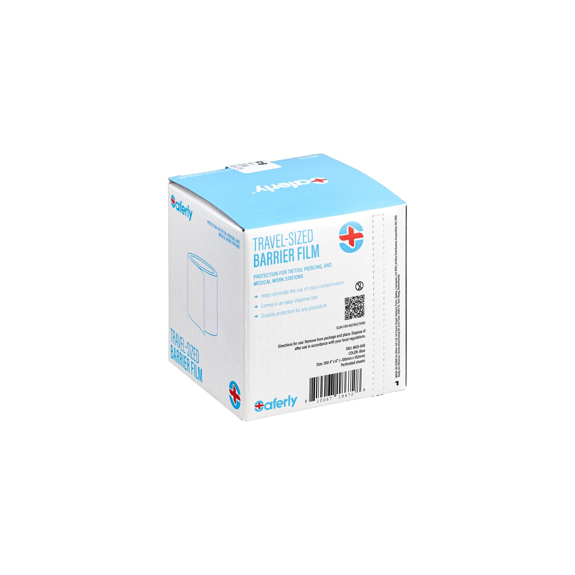 Saferly Blue Travel-Sized Barrier Film in Dispenser Box — 4” x 6” — Price Per RollSaferly Blue Travel-Sized Barrier Film in Dispenser Box — 4” x 6” — Price Per Roll