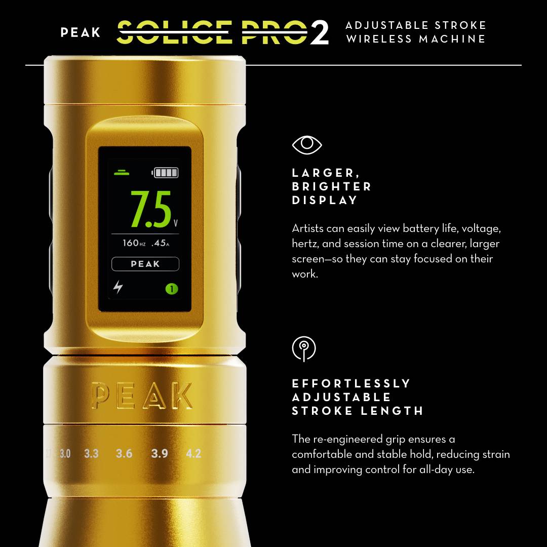 Peak Solice Pro 2 Wireless Tattoo Machine - Peak NeedlesPeak Solice Pro 2 Wireless Tattoo Machine with 1 Spare Battery
