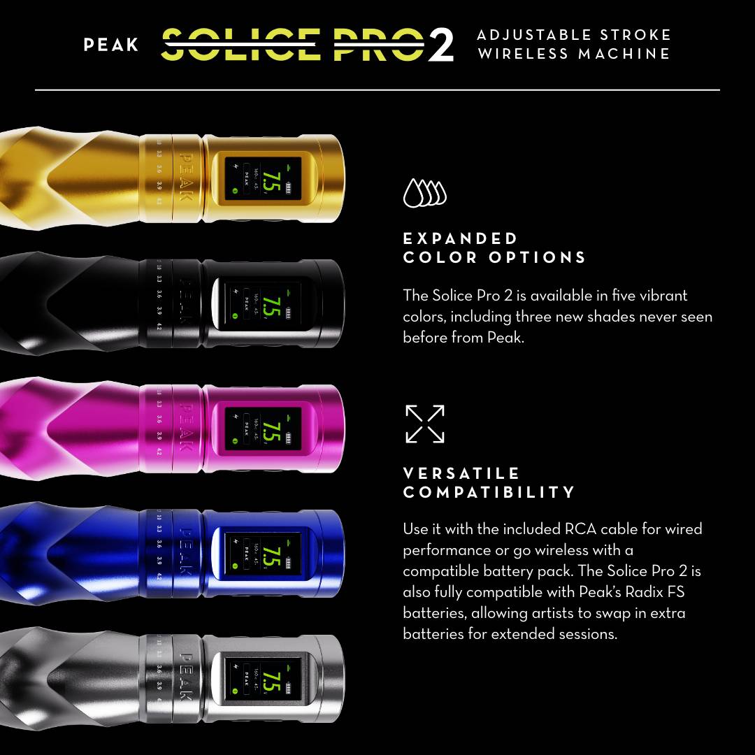 Peak Solice Pro 2 Wireless Tattoo Machine - Peak NeedlesPeak Solice Pro 2 Wireless Tattoo Machine with 1 Spare Battery