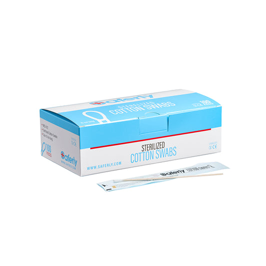 Saferly Sterilized Cotton Swabs — Box of 100 Saferly Sterilized Cotton Swabs — Box of 100