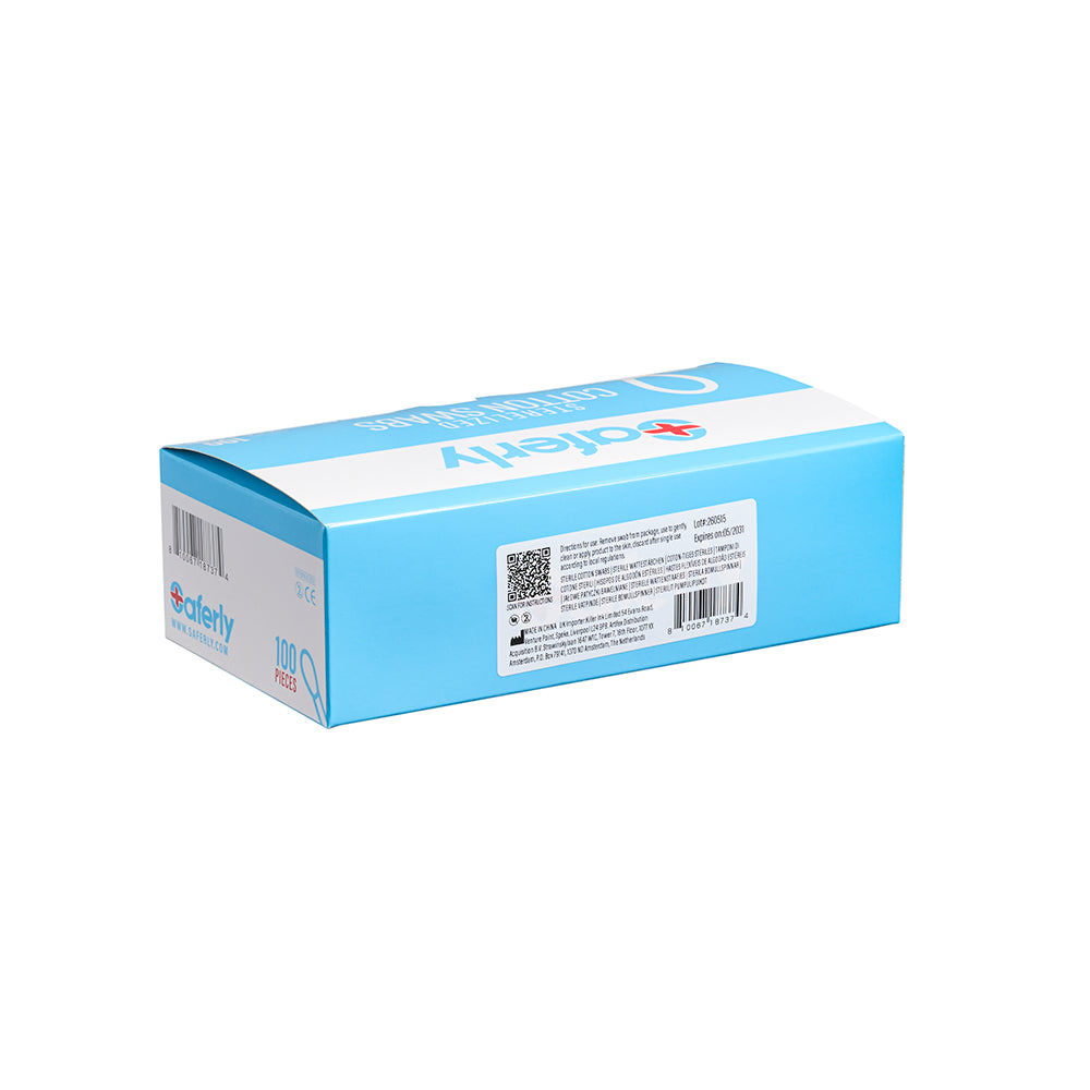 Saferly Sterilized Cotton Swabs — Box of 100Saferly Sterilized Cotton Swabs — Box of 100