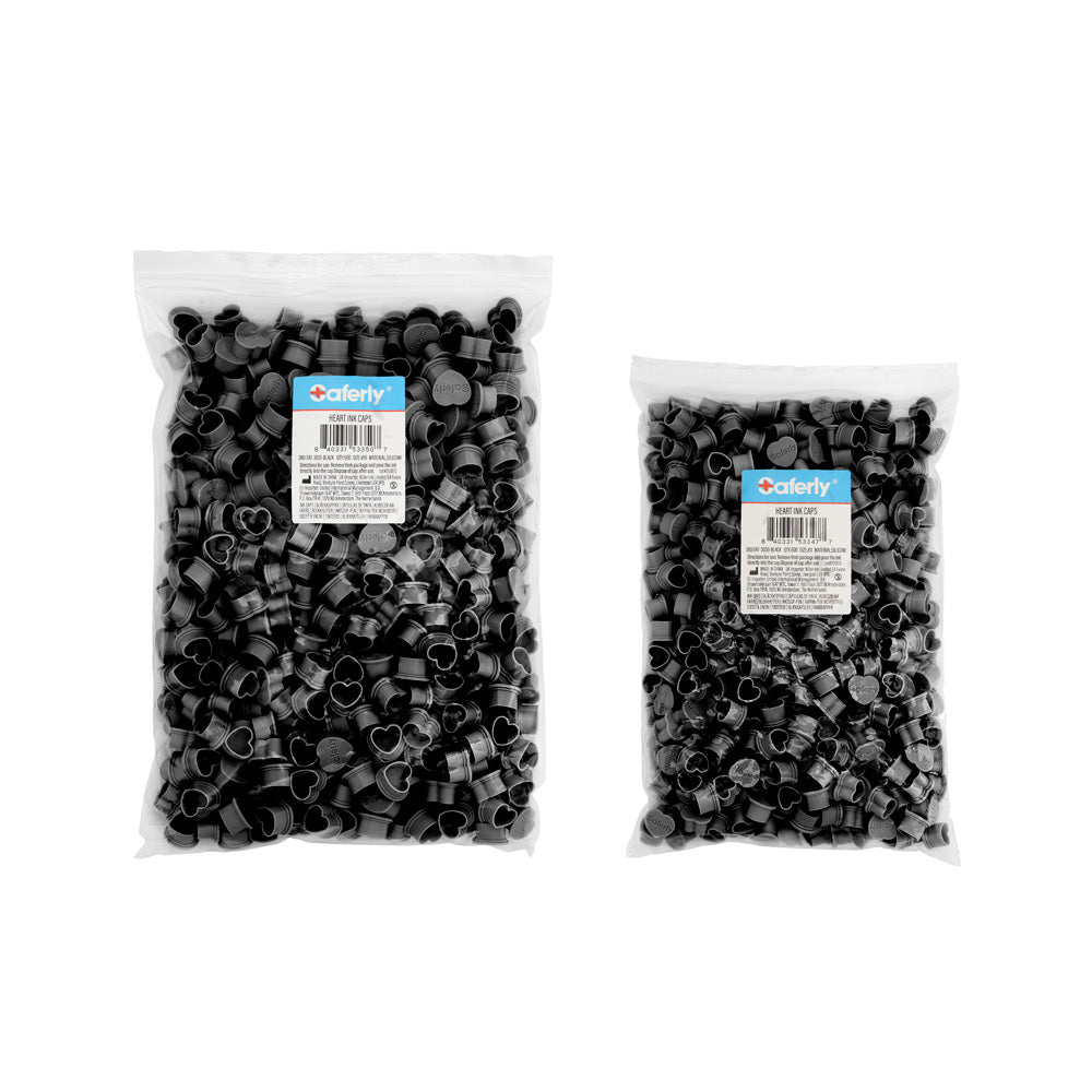 Saferly Heart Silicone Ink Caps — Pick Size and Color — Bag of 500 - Darklab Tattoo SuppliesSaferly Heart Silicone Ink Caps — Pick Size and Color — Bag of 500