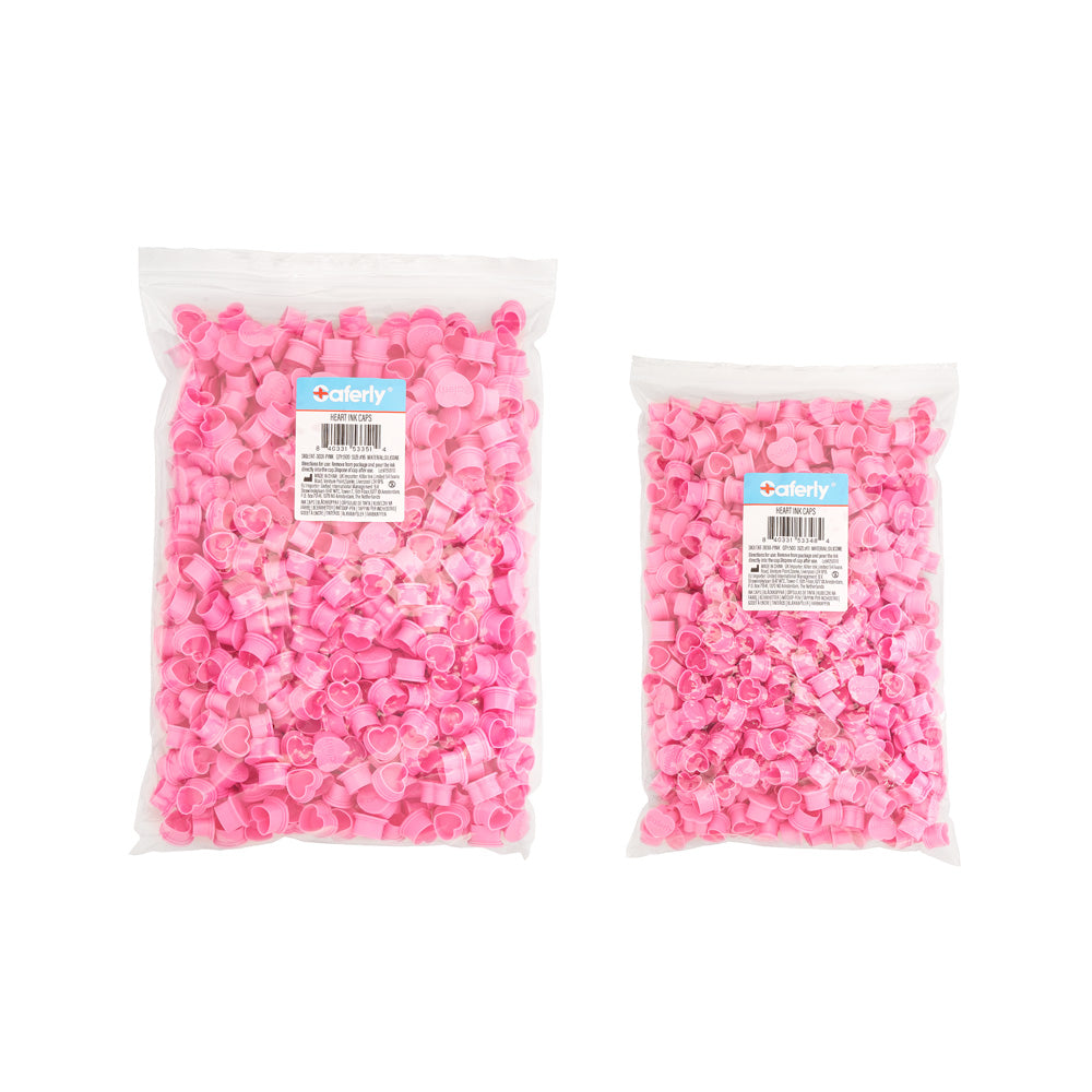 Saferly Heart Silicone Ink Caps — Pick Size and Color — Bag of 500 - Darklab Tattoo SuppliesSaferly Heart Silicone Ink Caps — Pick Size and Color — Bag of 500