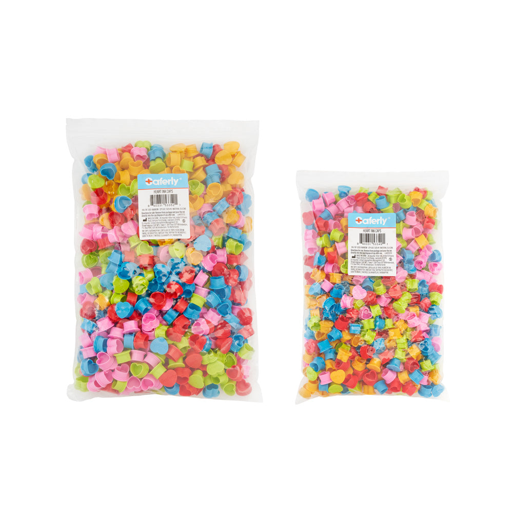 Saferly Heart Silicone Ink Caps — Pick Size and Color — Bag of 500 - Darklab Tattoo SuppliesSaferly Heart Silicone Ink Caps — Pick Size and Color — Bag of 500