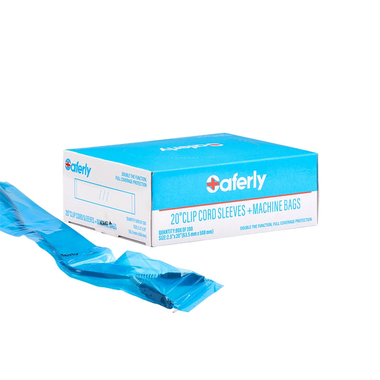 Saferly 20" Clip Cord Sleeves + Machine Bags — Blue — Box of 200 Saferly 20" Clip Cord Sleeves + Machine Bags — Blue — Box of 200