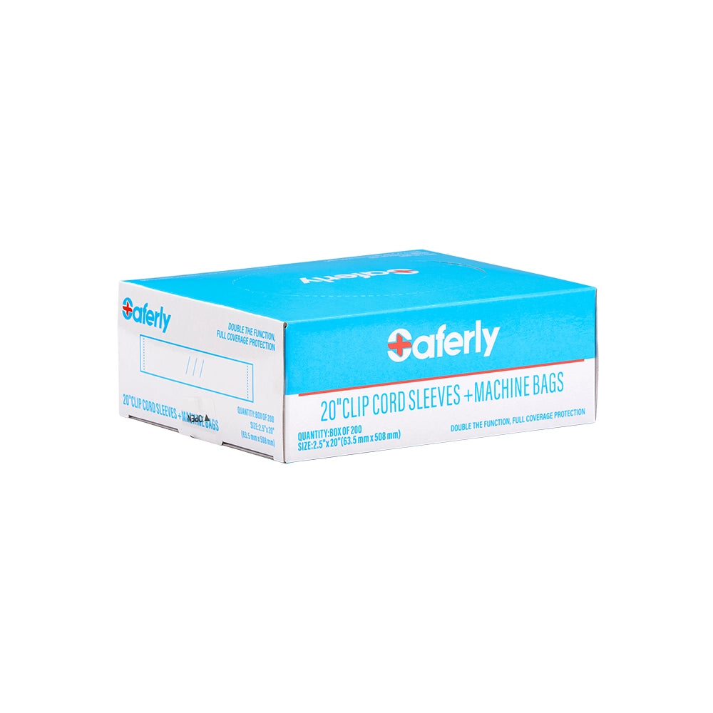 Saferly 20" Clip Cord Sleeves + Machine Bags — Blue — Box of 200Saferly 20" Clip Cord Sleeves + Machine Bags — Blue — Box of 200