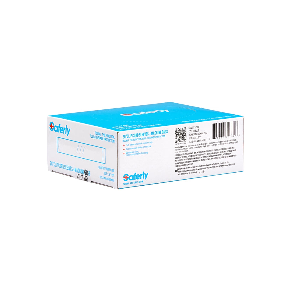 Saferly 20" Clip Cord Sleeves + Machine Bags — Blue — Box of 200Saferly 20" Clip Cord Sleeves + Machine Bags — Blue — Box of 200