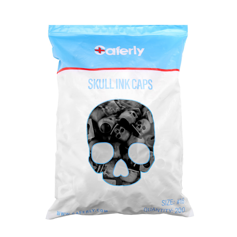 Saferly Skull Silicone Ink Caps —Size #16 (Large) — Bag of 200  — Pick Color - Darklab Tattoo SuppliesSaferly Skull Silicone Ink Caps —Size #16 (Large) — Bag of 200  — Pick Color