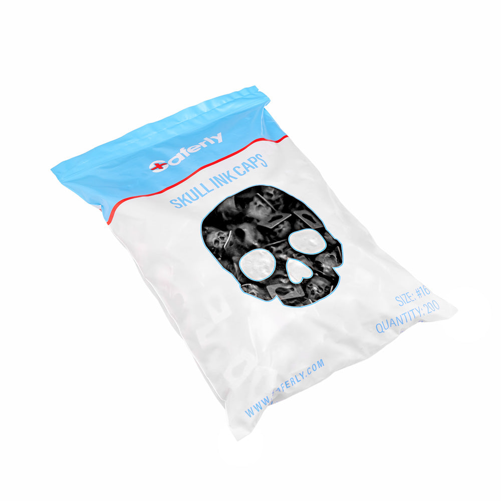 Saferly Skull Silicone Ink Caps —Size #16 (Large) — Bag of 200  — Pick Color - Darklab Tattoo SuppliesSaferly Skull Silicone Ink Caps —Size #16 (Large) — Bag of 200  — Pick Color