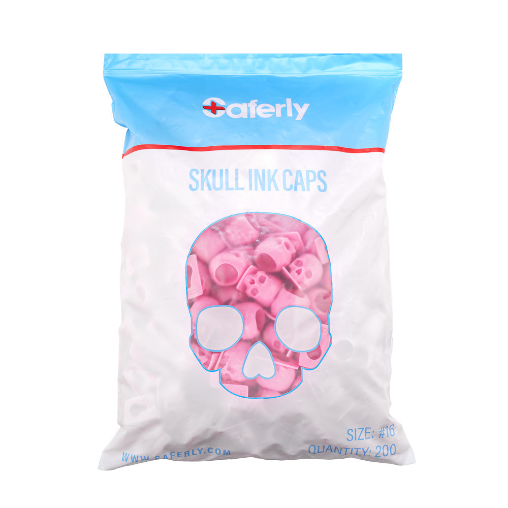 Saferly Skull Silicone Ink Caps —Size #16 (Large) — Bag of 200  — Pick Color - Darklab Tattoo Supplies