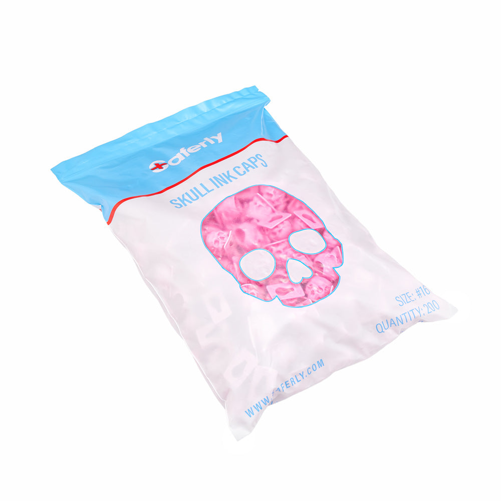 Saferly Skull Silicone Ink Caps —Size #16 (Large) — Bag of 200  — Pick Color - Darklab Tattoo Supplies