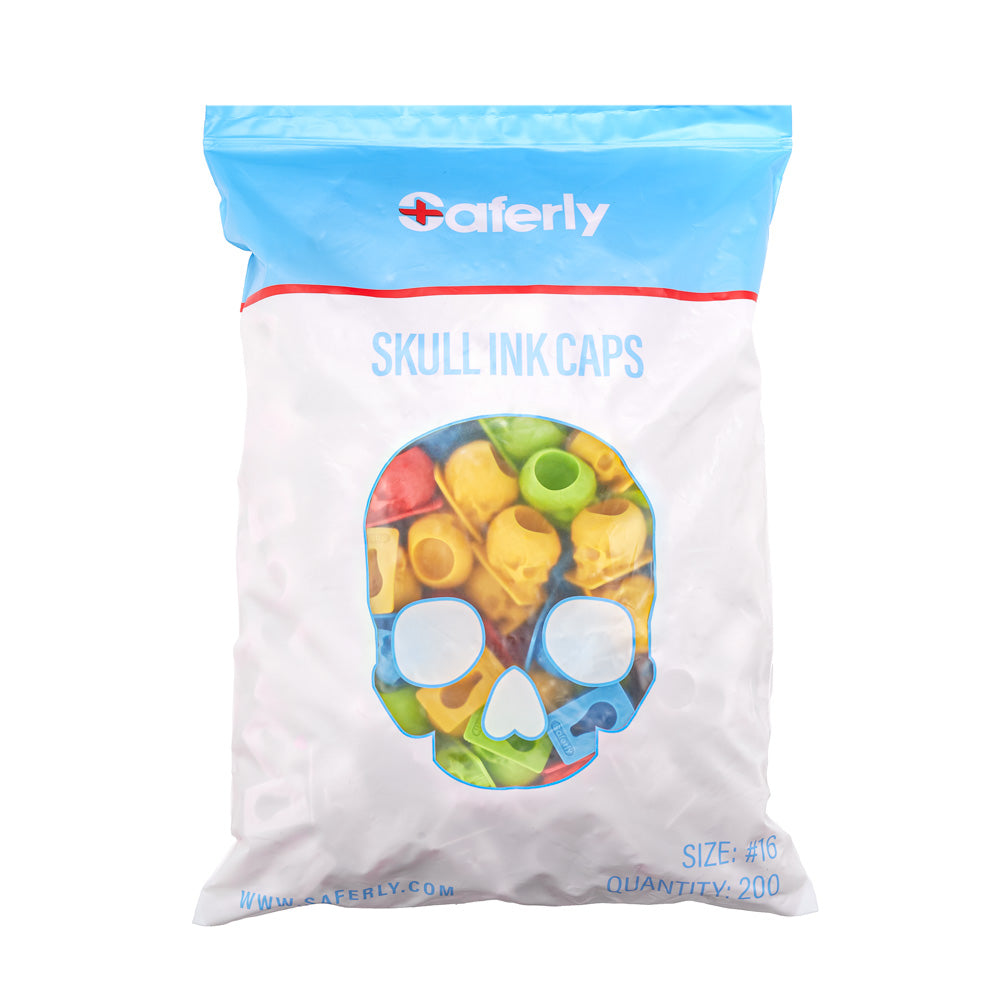 Saferly Skull Silicone Ink Caps —Size #16 (Large) — Bag of 200  — Pick Color - Darklab Tattoo SuppliesSaferly Skull Silicone Ink Caps —Size #16 (Large) — Bag of 200  — Pick Color
