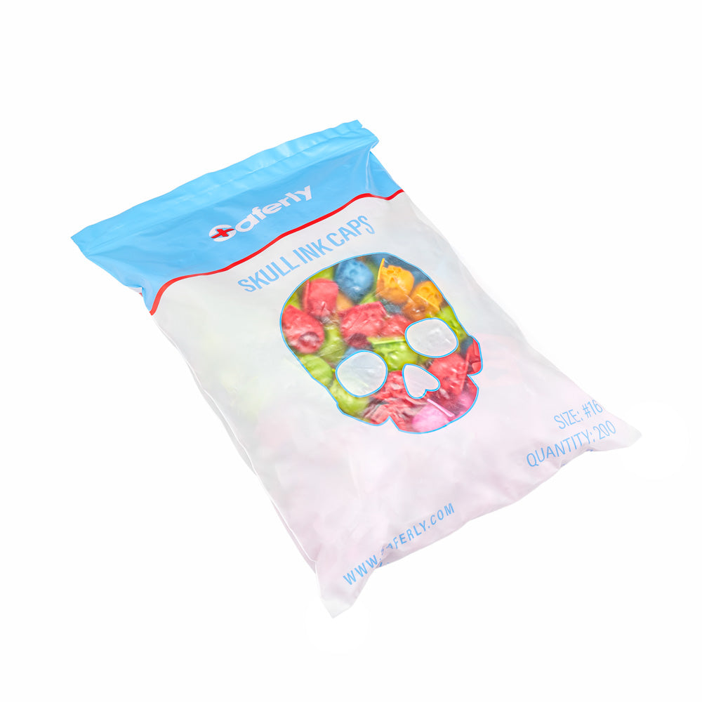 Saferly Skull Silicone Ink Caps —Size #16 (Large) — Bag of 200  — Pick Color - Darklab Tattoo SuppliesSaferly Skull Silicone Ink Caps —Size #16 (Large) — Bag of 200  — Pick Color