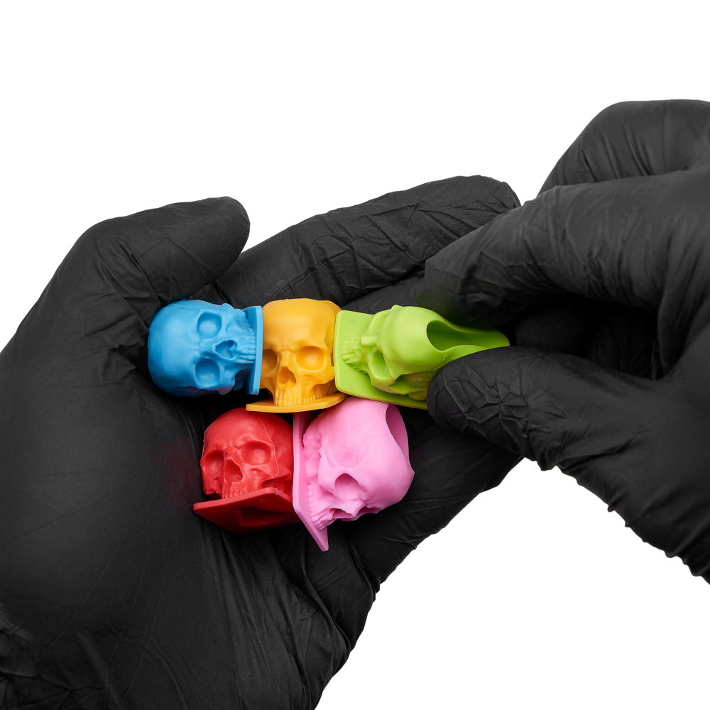 Saferly Skull Silicone Ink Caps —Size #16 (Large) — Bag of 200  — Pick Color - Darklab Tattoo Supplies