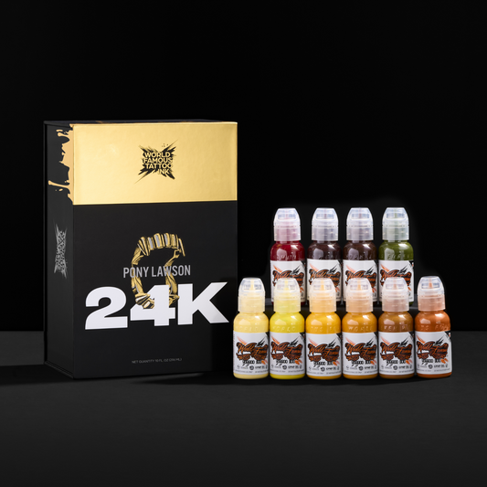 Pony Lawson 24k Set — World Famous Tattoo Ink — 1oz - Darklab Tattoo Supplies Pony Lawson 24k Set — World Famous Tattoo Ink — 1oz