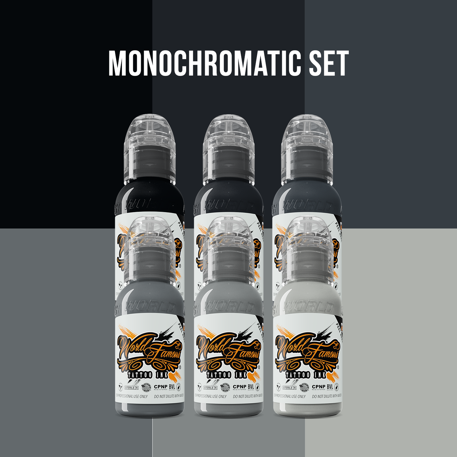Mono Chromatic Set — World Famous Tattoo Ink — Pick Size - Darklab Tattoo SuppliesMono Chromatic Set — World Famous Tattoo Ink — Pick Size