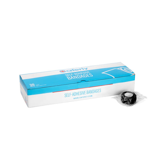 SAFERLY BLACK COHESIVE BANDAGE WRAP — 1” WIDTH — BOX OF 30