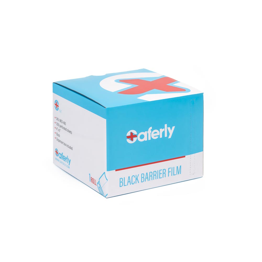 Saferly Medical Black Barrier Film — 4" x 6" — One Roll of 1200 Perforated Sheets
