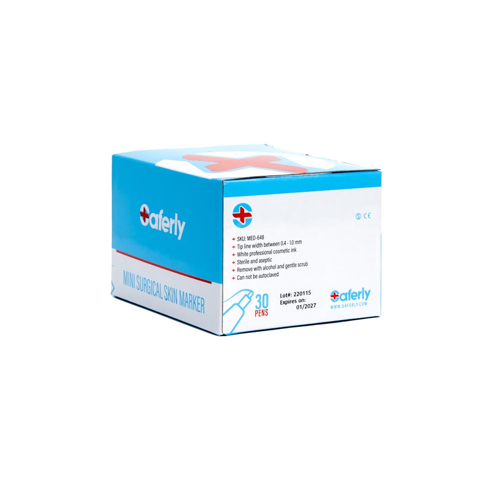 Saferly White Mini Surgical Skin Markers — Sterilized and Interchangeable — Box of 30