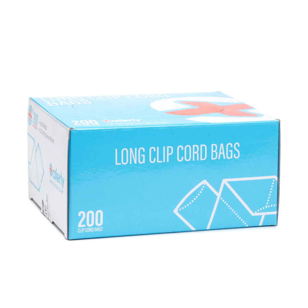 Saferly Extra Long Blue Clip Cord Sleeves and Machine Bags — Box of 200