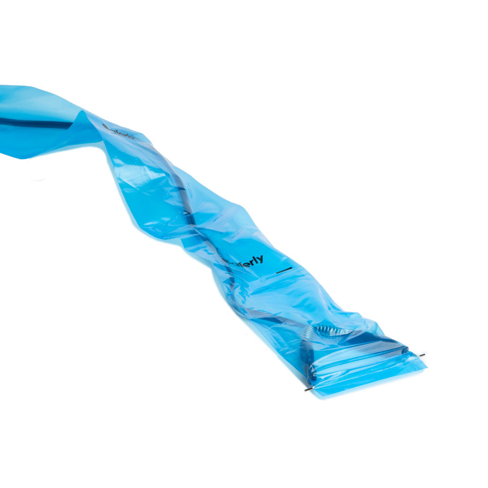 Saferly Extra Long Blue Clip Cord Sleeves and Machine Bags — Box of 200
