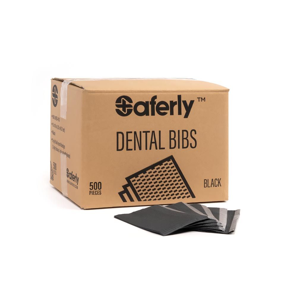 Saferly Medical Black Dental Bibs 13” x 18” Case of 500