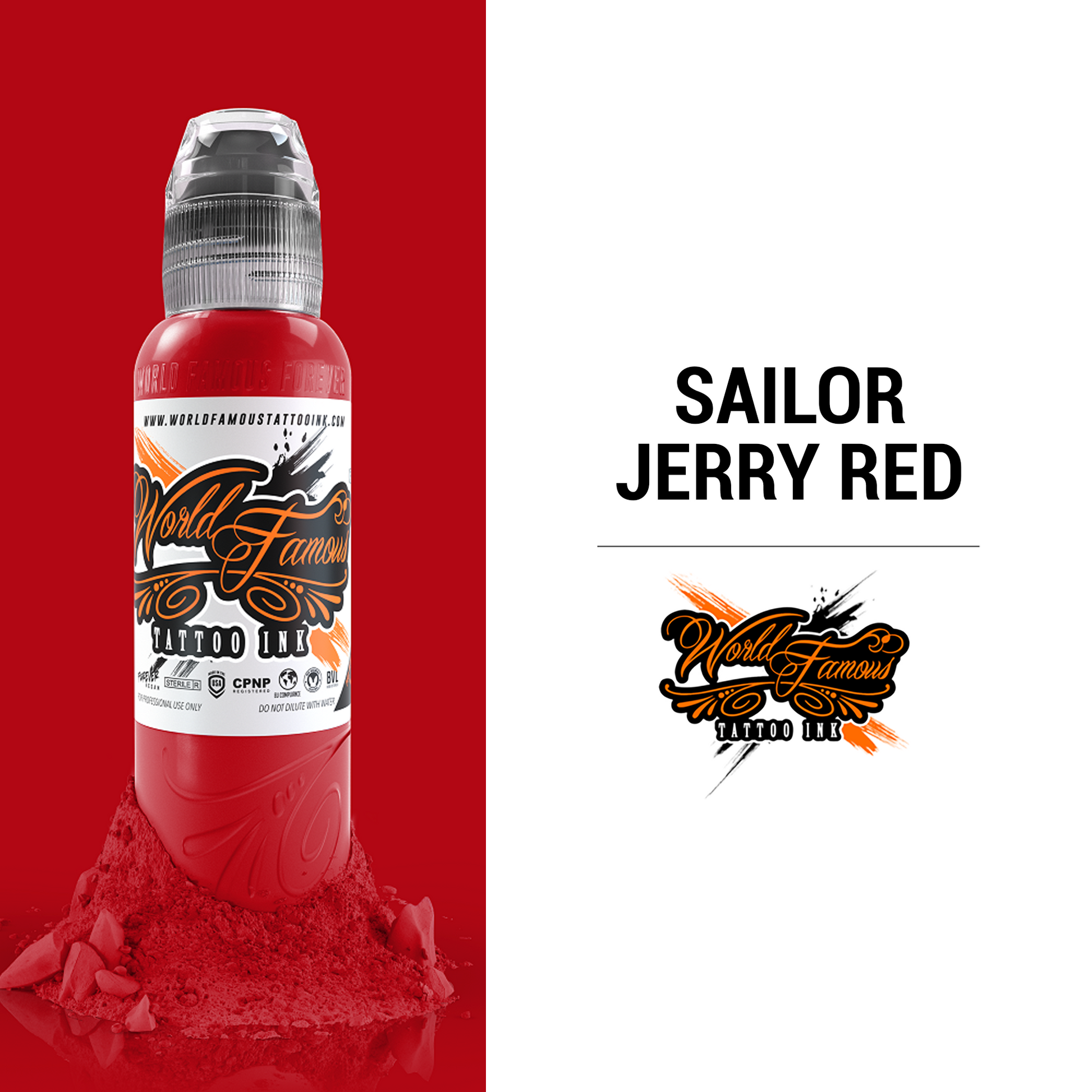 World Famous Tattoo Ink - Sailor Jerry Red Tattoo Ink - Professional Tattoo  Ink & Tattoo Supplies - Skin-Safe Permanent Tattooing in Bold Shades -  Vegan & Non-Toxic (1 oz) 1 Ounce (