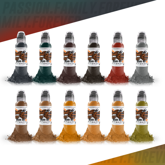 12 Color Earthtone Set 1 oz | World Famous Tattoo Ink